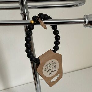 Lava Bead Bracelet with Gold Accent